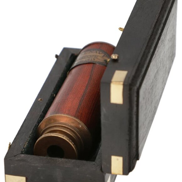 Brass Telescope with Wooden Box Vintage Maritime Collapsing Spyglass Pirate Gift - Picture 4 of 4